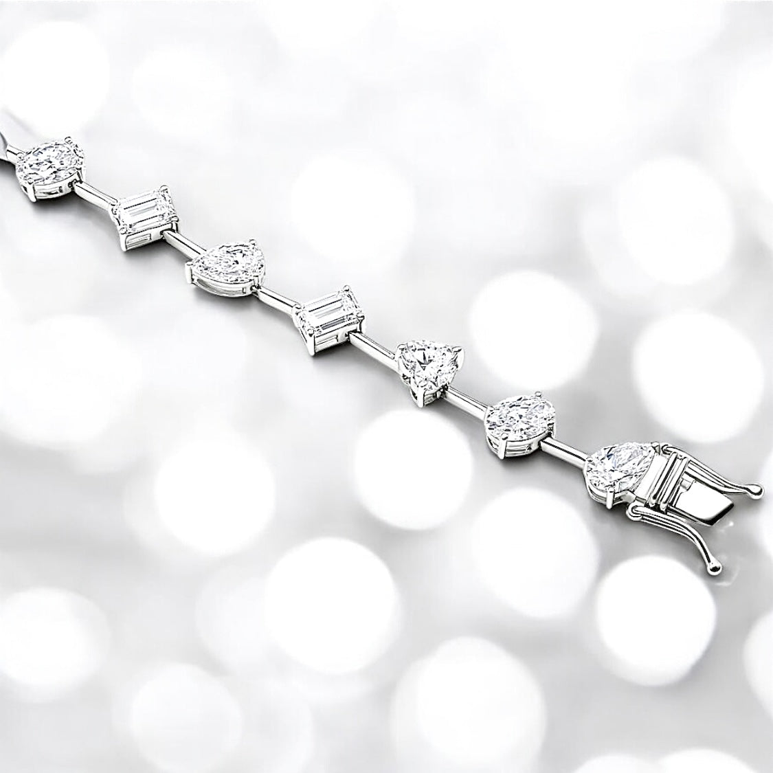 9 carats Diamond Multi-Shape Tennis Bracelet, 14K White Gold, 7 inch