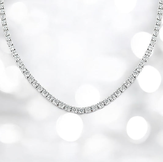 14 carats 4-Prong Diamond Tennis Necklace, 14K white gold, 17 inch