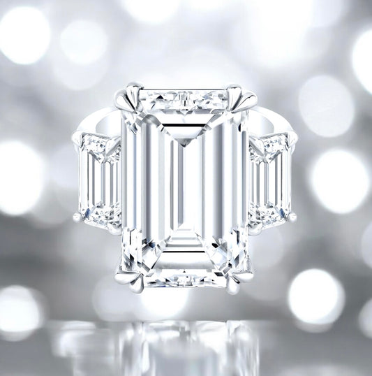 1 _ 18 Carat Earth-mined Diamond GIA Certified, 3-Stone Emerald Cut Diamond Ring, 750 Platinum