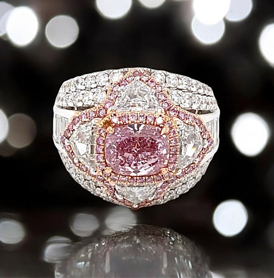 1 _ 5 CARAT CUSHION CUT FANCY INTENSE PURPLISH PINK EARTH-MINED DIAMOND RING 18K WHITE GOLD
