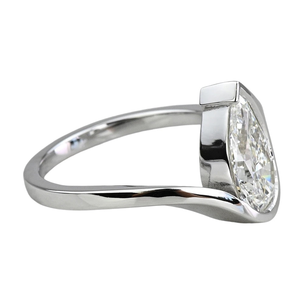 2.2 Carat Pear Diamond Bypass Bezel Ring, Platinum