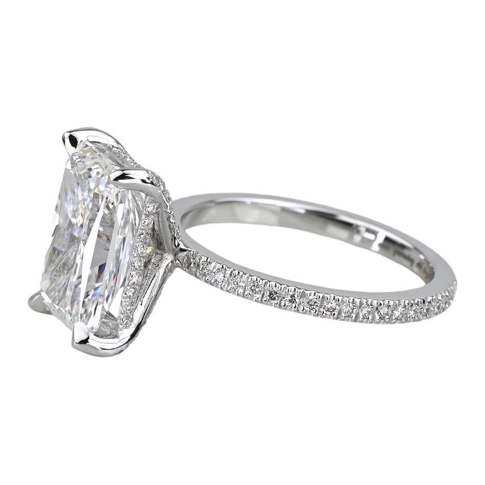 5.2 Carats Radiant Diamond Petite Pave Ring with Diamond Prongs, 950 Platinum