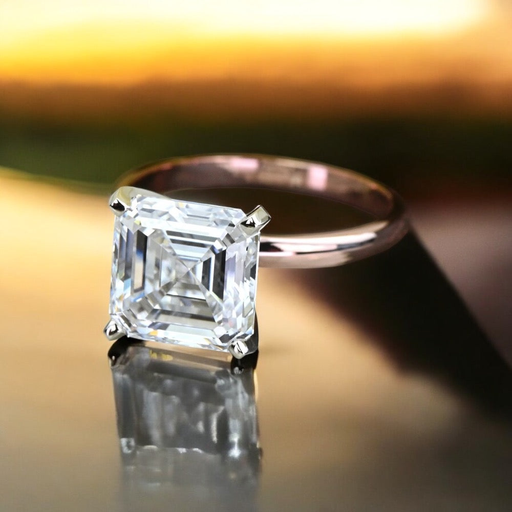 2.94 Carat Asscher Diamond Rose Gold Solitaire Ring