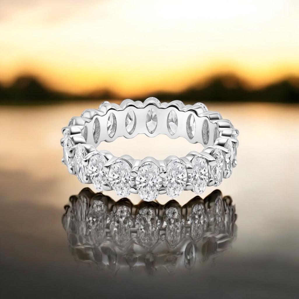 5 carats Oval Diamond Eternity Band, 14K White Gold