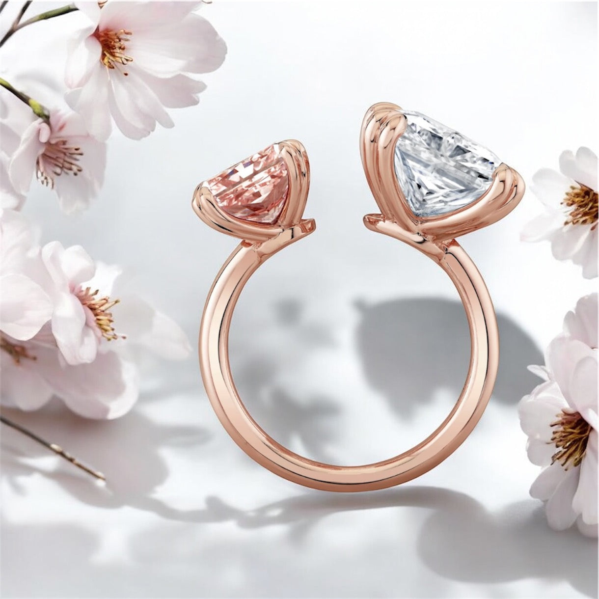 11.19 carats Radiant Cut Two Stone Diamond Ring, 18K Rose Gold (High Jewelry)