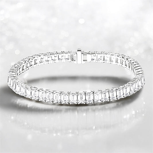 14 Carats Diamond Emerald Cut Tennis Bracelet, 14K white gold, 7 inch