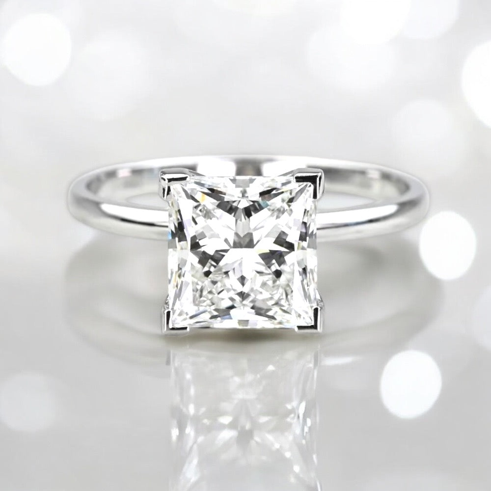 2.93 Carat Princess Shape Diamond Solitaire Ring in 950 Platinum