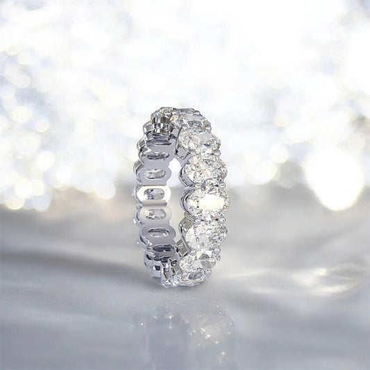 5 carats Oval Diamond Eternity Band, 14K White Gold