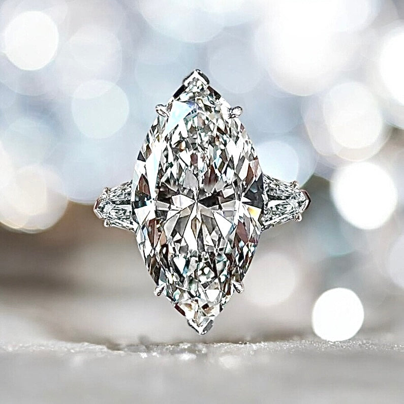 7.2 Carats Marquise Cut Diamond, Tapered Bullet Diamond Ring in 950 Platinum