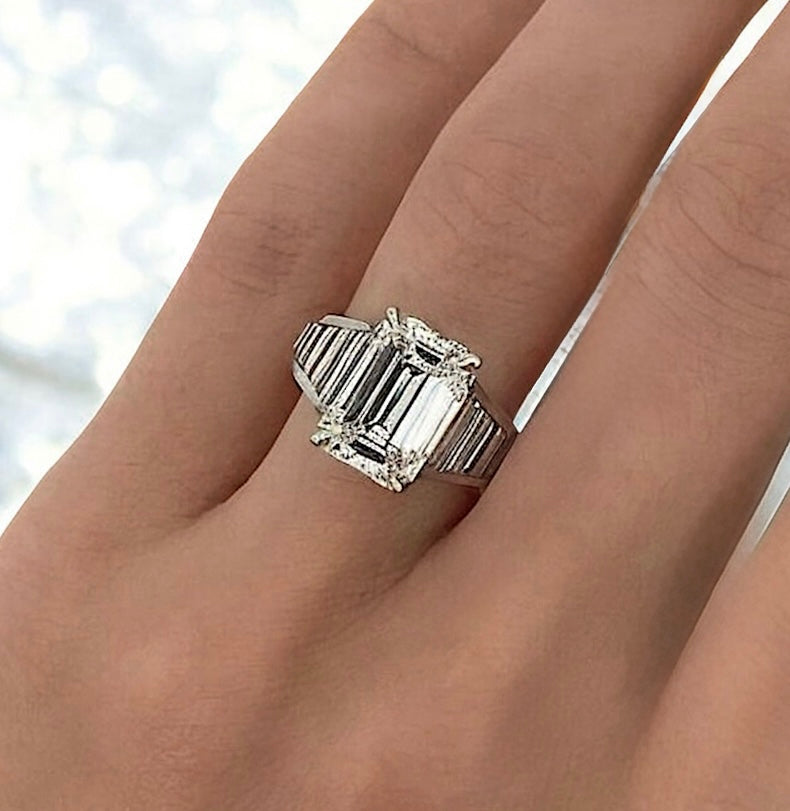 7.28 Carats Emerald Cut Diamond ring in 950 Platinum