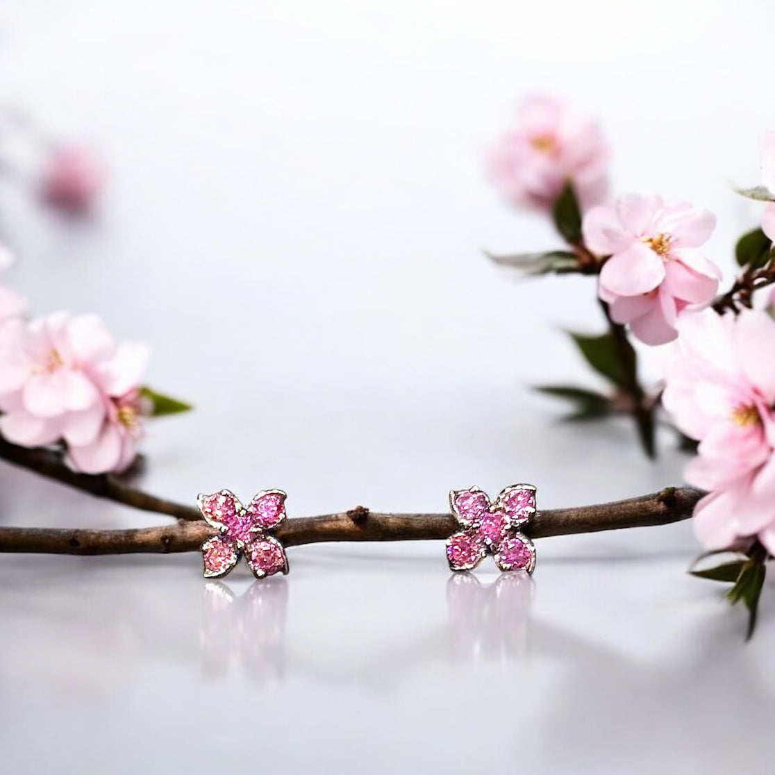 Sakura Pink Diamond Earrings, 18K White Gold