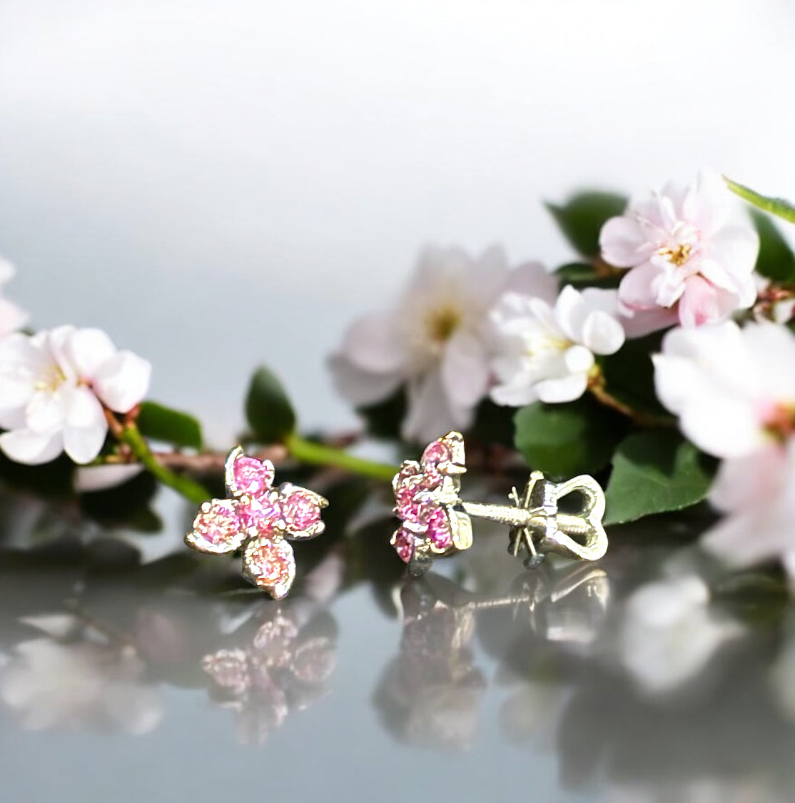 Sakura Pink Diamond Earrings, 18K White Gold