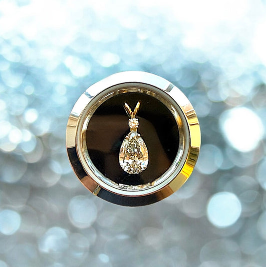 1.8 Carats total Pear Shape Diamond Pendant, 14K Yellow Gold