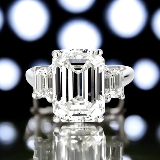 1 _ 7.68 Carats Emerald Cut Earth-mined Diamond Ring With Emerald cut Diamond Side Stones, 950 Platinum