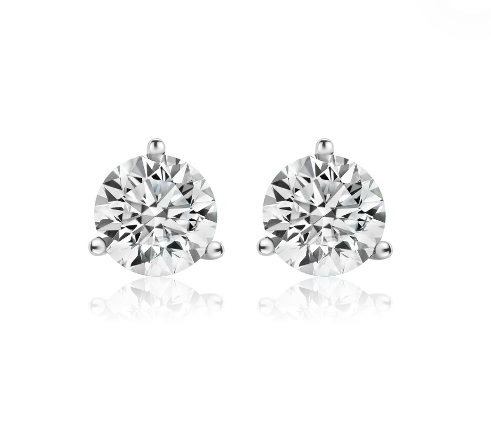 6 Carats Diamond 3-Prong Martini Stud Earrings, 14K White Gold