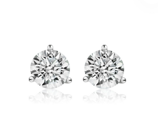 6 Carats Diamond 3-Prong Martini Stud Earrings, 14K White Gold